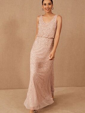BHLDN By Anthropologie Blaise Dress Size 8 Blush Beaded Maxi